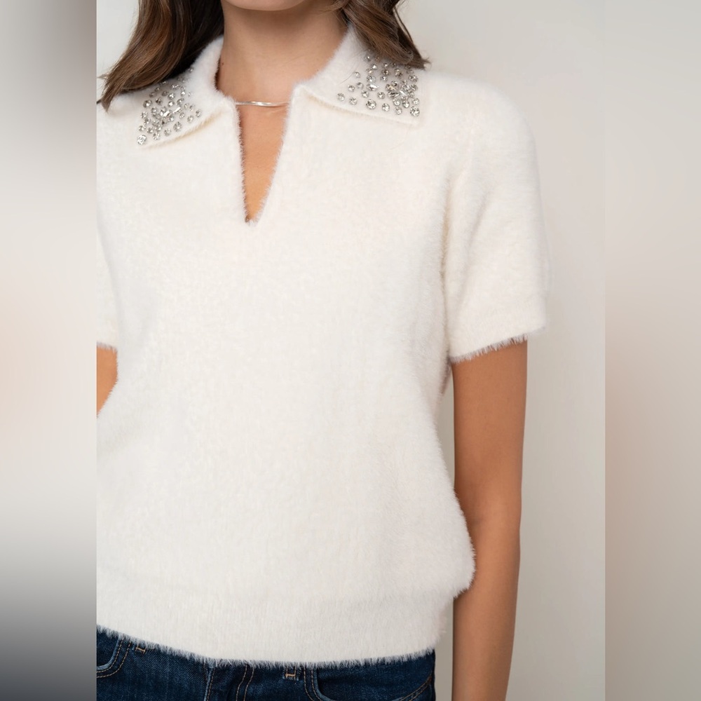 The Embellished Fuzzy Polo by Cyrus